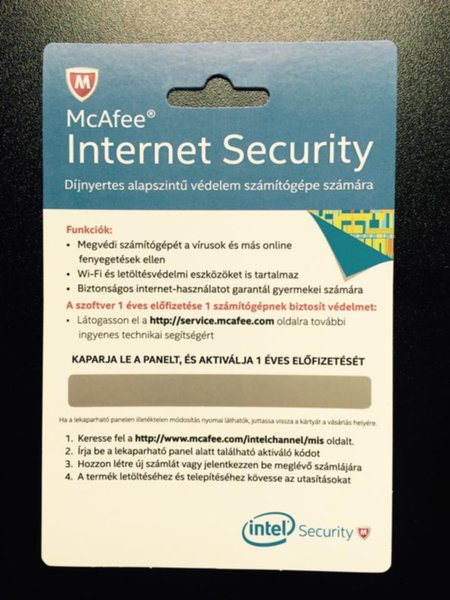 Intel  McAfee Internet Security - 1év Biztonsági szoftver